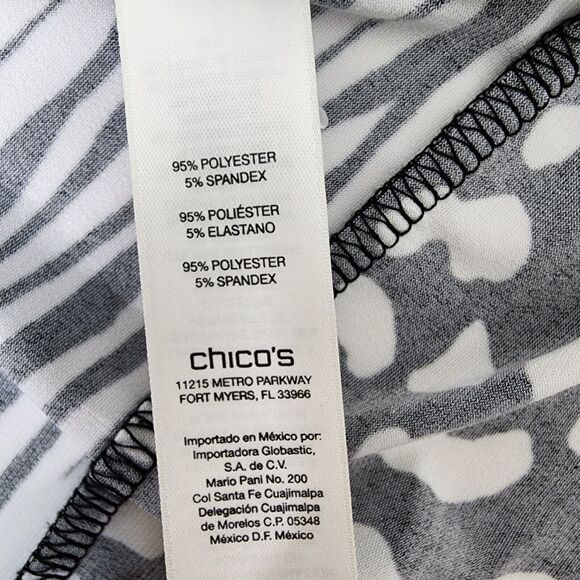 Chico's Womens Top Size 0 Small Black White Animal Pattern 3/4 Sleeve Contrast - Picture 8 of 10